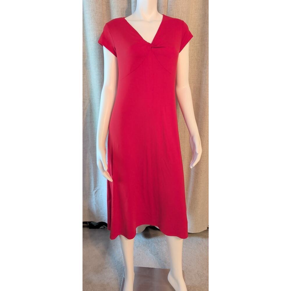 Travel Smith Red Sheath Dress Twist V-Neck Cap Sleeves Women's Size 8p Stretch